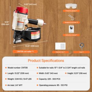 meite CN70B Pneumatic Coil Siding Nailer 1-3/4-Inch to 2-3/4-Inch Industrial Coil Framing Nailer