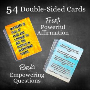 Positive Affirmation Cards - 54 Affirmations, 150+ Inspirational Questions - Beautifully designed with Storage Case, Daily Self Care Kit & Mindfulness Gift for Kids, Teens, Men & Women