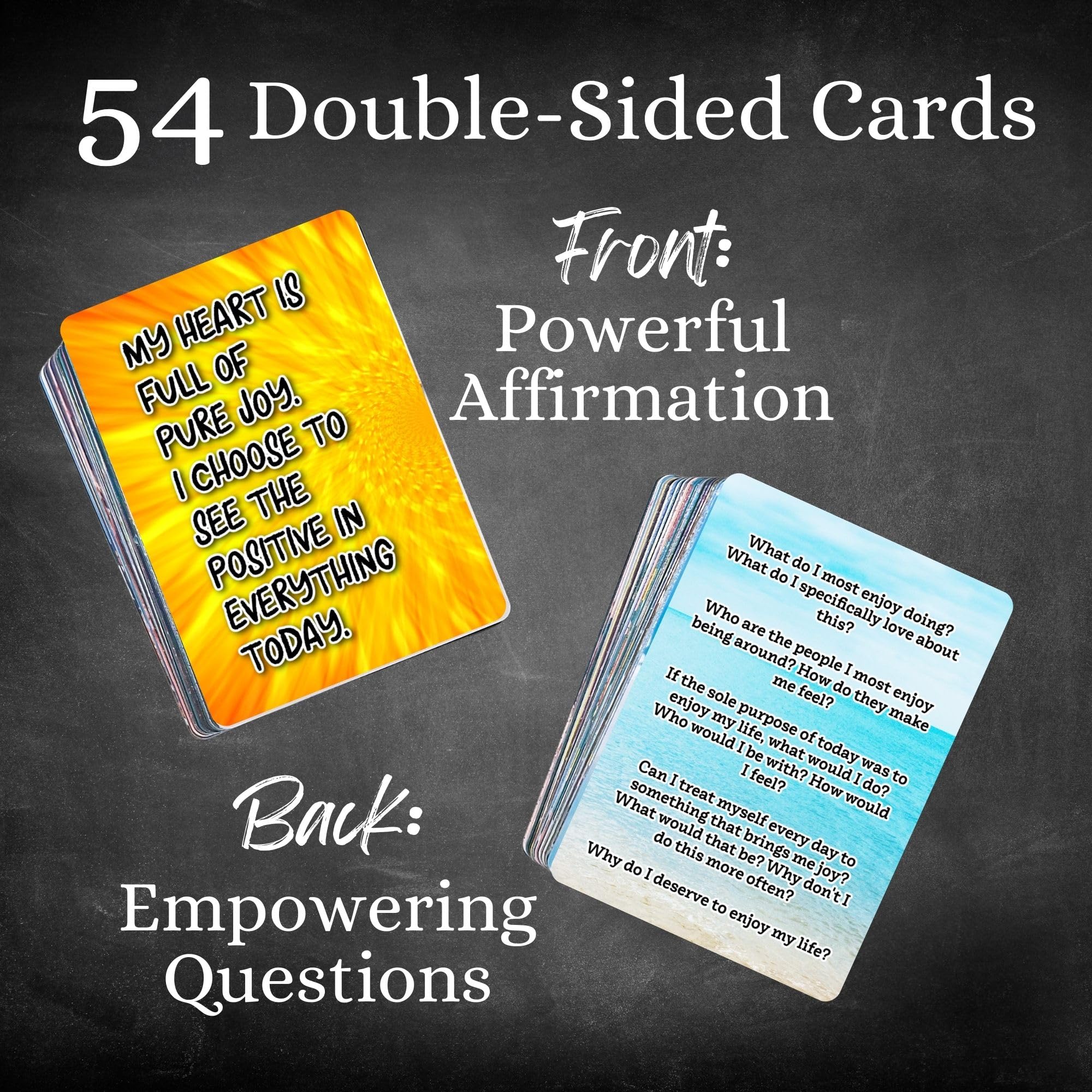 Positive Affirmation Cards - 54 Affirmations, 150+ Inspirational Questions - Beautifully designed with Storage Case, Daily Self Care Kit & Mindfulness Gift for Kids, Teens, Men & Women