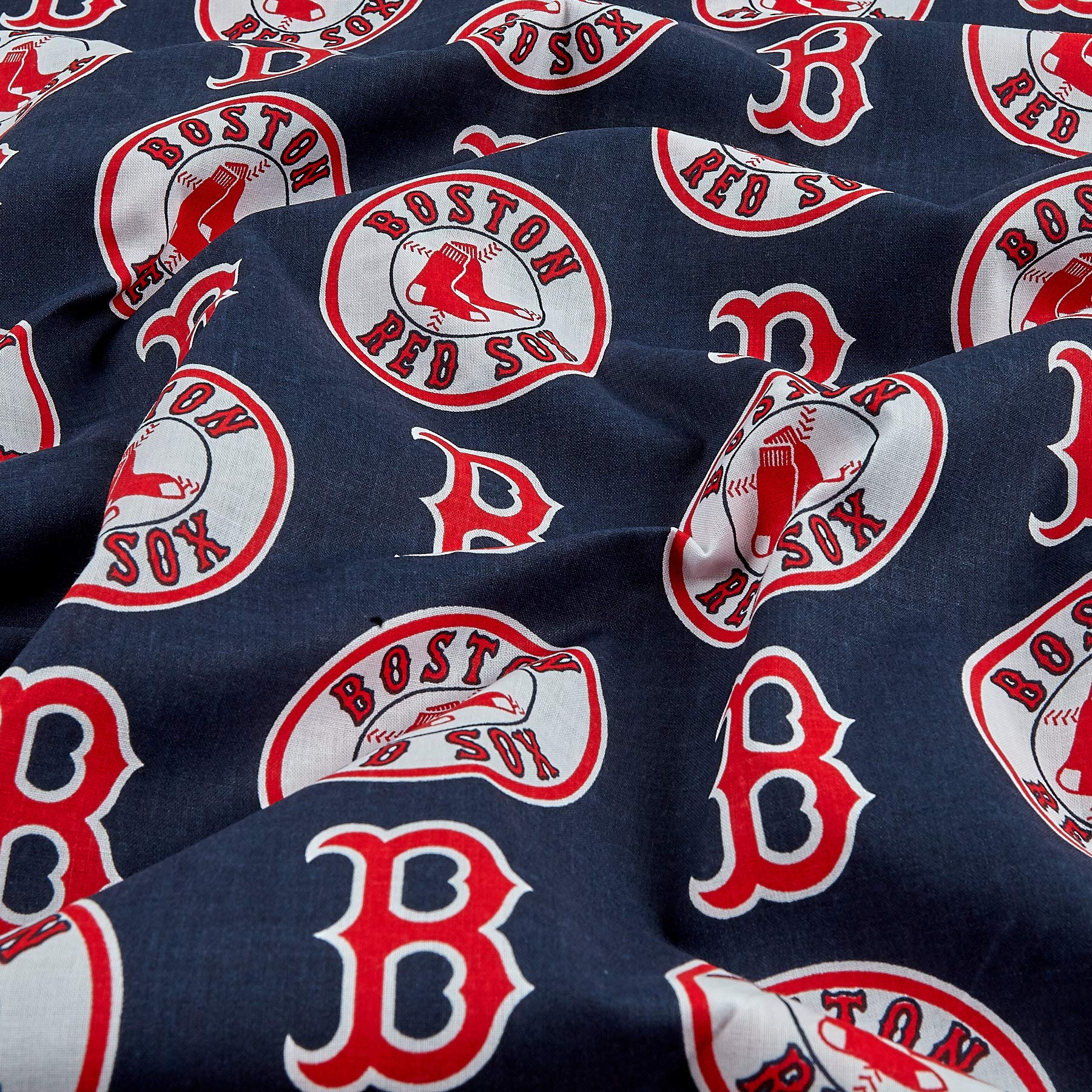 MLB Cotton Broadcloth Boston Red Sox Red/Navy, Fabric by the Yard