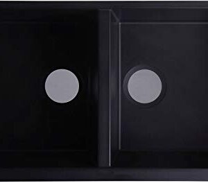 ALFI brand AB3420UM-BLA Undercount Double Bowl Granite Composite Kitchen Sink, 34", Black