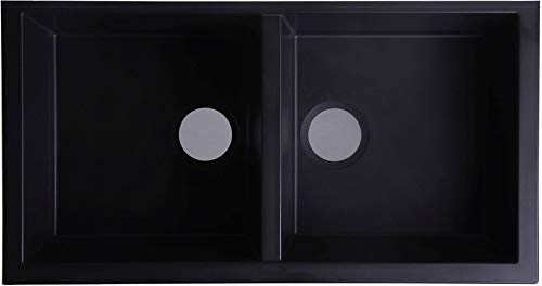 ALFI brand AB3420UM-BLA Undercount Double Bowl Granite Composite Kitchen Sink, 34", Black