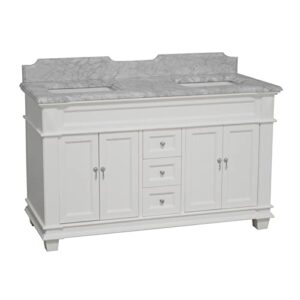 kitchen bath collection elizabeth 60-inch double bathroom vanity (carrara/white): includes white cabinet with authentic italian carrara marble countertop and white ceramic sinks