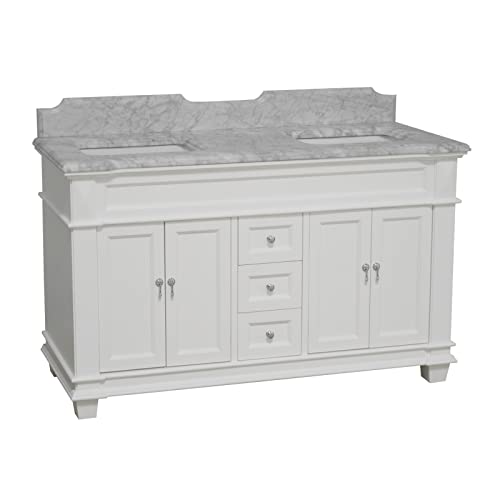 Kitchen Bath Collection Elizabeth 60-inch Double Bathroom Vanity (Carrara/White): Includes White Cabinet with Authentic Italian Carrara Marble Countertop and White Ceramic Sinks