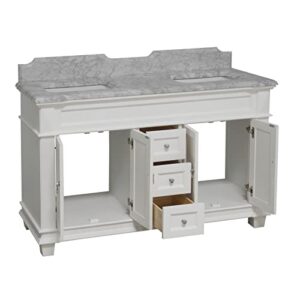 Kitchen Bath Collection Elizabeth 60-inch Double Bathroom Vanity (Carrara/White): Includes White Cabinet with Authentic Italian Carrara Marble Countertop and White Ceramic Sinks