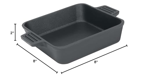 Bayou Classic 7472 8-in Cast Iron Square Cake Pan Ideal For Baking Cornbread Biscuits Cobbler and Deep Dish Pizza