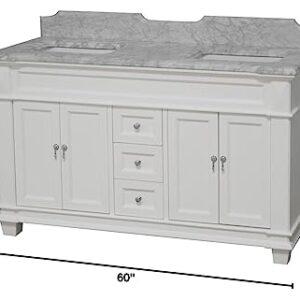 Kitchen Bath Collection Elizabeth 60-inch Double Bathroom Vanity (Carrara/White): Includes White Cabinet with Authentic Italian Carrara Marble Countertop and White Ceramic Sinks