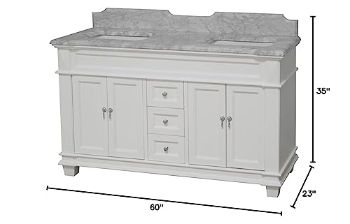 Kitchen Bath Collection Elizabeth 60-inch Double Bathroom Vanity (Carrara/White): Includes White Cabinet with Authentic Italian Carrara Marble Countertop and White Ceramic Sinks