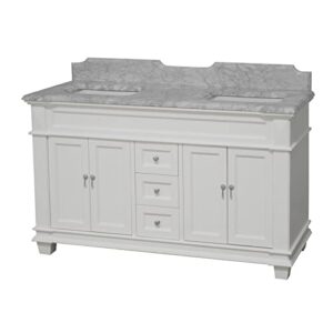 Kitchen Bath Collection Elizabeth 60-inch Double Bathroom Vanity (Carrara/White): Includes White Cabinet with Authentic Italian Carrara Marble Countertop and White Ceramic Sinks