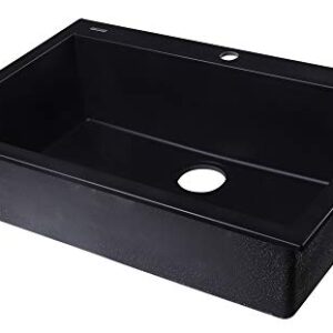 ALFI brand AB3020DI-BLA Drop-In Single Bowl Granite Composite Kitchen Sink, 30", Black