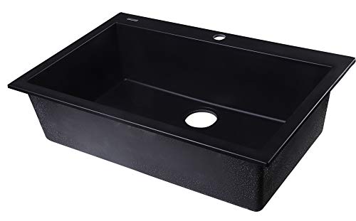 ALFI brand AB3020DI-BLA Drop-In Single Bowl Granite Composite Kitchen Sink, 30", Black