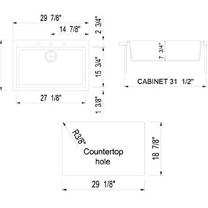 ALFI brand AB3020DI-W Drop-In Single Bowl Granite Composite Kitchen Sink, 30", White