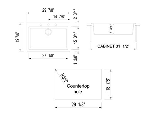 ALFI brand AB3020DI-W Drop-In Single Bowl Granite Composite Kitchen Sink, 30", White