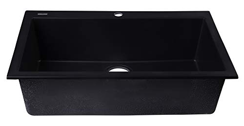 ALFI brand AB3020DI-BLA Drop-In Single Bowl Granite Composite Kitchen Sink, 30", Black