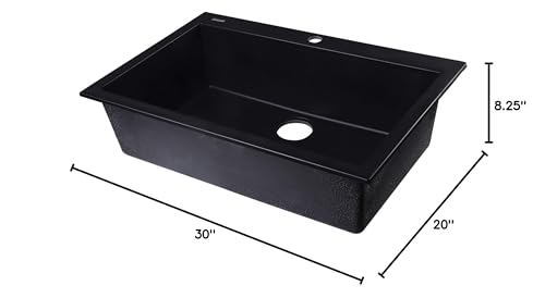 ALFI brand AB3020DI-BLA Drop-In Single Bowl Granite Composite Kitchen Sink, 30", Black