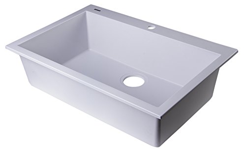 ALFI brand AB3020DI-W Drop-In Single Bowl Granite Composite Kitchen Sink, 30", White