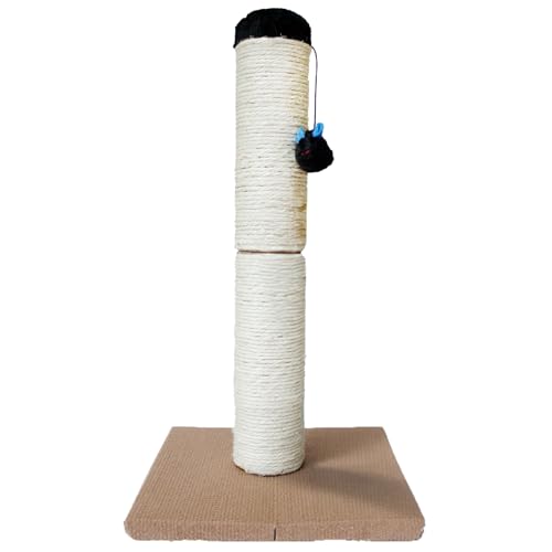 Downtown Pet Supply Small Cat Scratching Post with Mouse Cat Toy, 22" Tall - Tightly Woven Sisal Rope Cat Scratch Post for Indoor Cats with Stable 11" x 11" Base