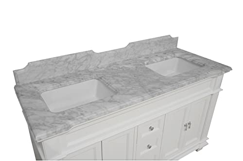 Kitchen Bath Collection Elizabeth 60-inch Double Bathroom Vanity (Carrara/White): Includes White Cabinet with Authentic Italian Carrara Marble Countertop and White Ceramic Sinks