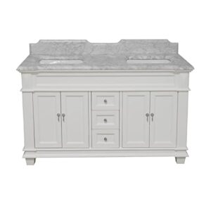 Kitchen Bath Collection Elizabeth 60-inch Double Bathroom Vanity (Carrara/White): Includes White Cabinet with Authentic Italian Carrara Marble Countertop and White Ceramic Sinks