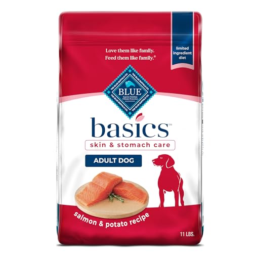 Blue Buffalo Basics Adult Dry Dog Food for Skin & Stomach Care, Limited Ingredient Diet, Made in the USA with Natural Ingredients, Salmon & Potato Recipe, 11-lb. Bag