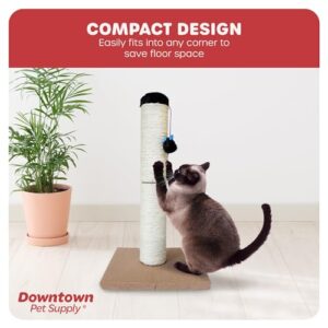 Downtown Pet Supply Small Cat Scratching Post with Mouse Cat Toy, 22" Tall - Tightly Woven Sisal Rope Cat Scratch Post for Indoor Cats with Stable 11" x 11" Base