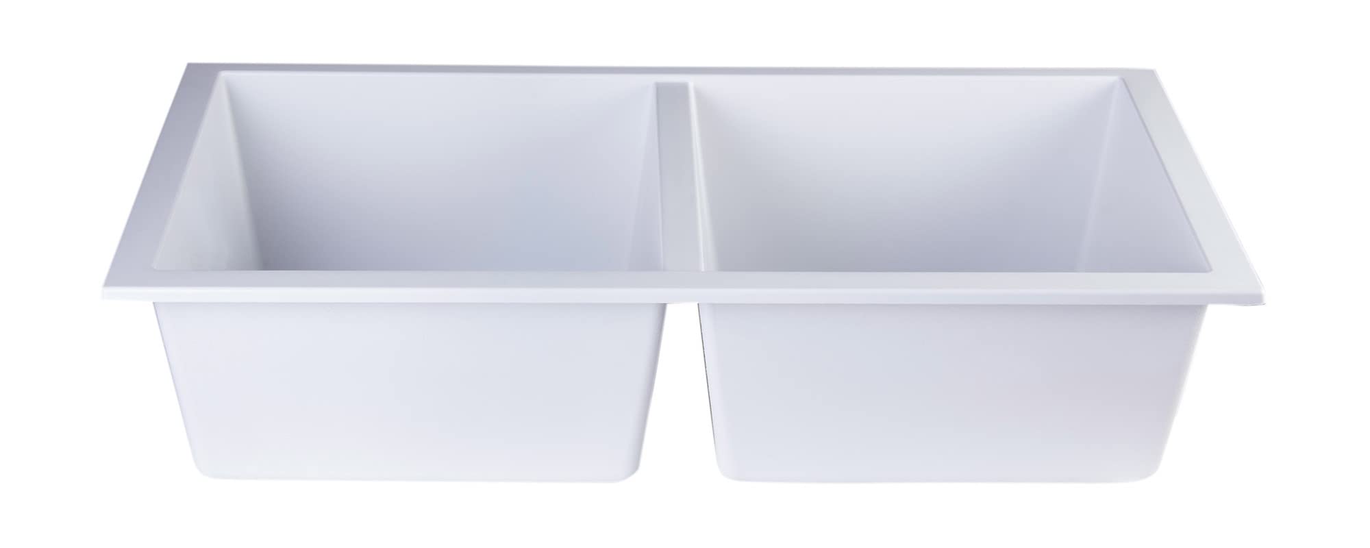 ALFI brand AB3420UM-W Undercount Double Bowl Granite Composite Kitchen Sink, 34", White