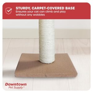 Downtown Pet Supply Small Cat Scratching Post with Mouse Cat Toy, 22" Tall - Tightly Woven Sisal Rope Cat Scratch Post for Indoor Cats with Stable 11" x 11" Base