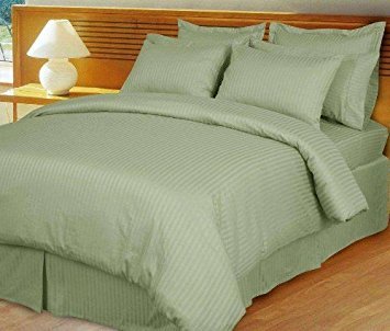 1000 Thread Count Three (3) Piece Queen Size Sage Stripe Duvet Cover Set, 100% Egyptian Cotton, Premium Hotel Quality