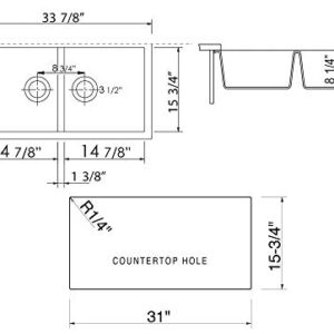 ALFI brand AB3420UM-BLA Undercount Double Bowl Granite Composite Kitchen Sink, 34", Black