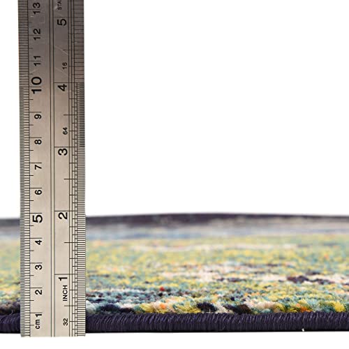 Unique Loom Estrella Collection Distressed, Landscape, Abstract, Modern, Earth Tones Area Rug (8' 0 x 8' 0 Round, Navy Blue/Green)