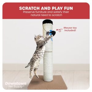 Downtown Pet Supply Small Cat Scratching Post with Mouse Cat Toy, 22" Tall - Tightly Woven Sisal Rope Cat Scratch Post for Indoor Cats with Stable 11" x 11" Base