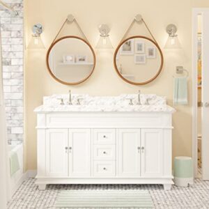 Kitchen Bath Collection Elizabeth 60-inch Double Bathroom Vanity (Carrara/White): Includes White Cabinet with Authentic Italian Carrara Marble Countertop and White Ceramic Sinks