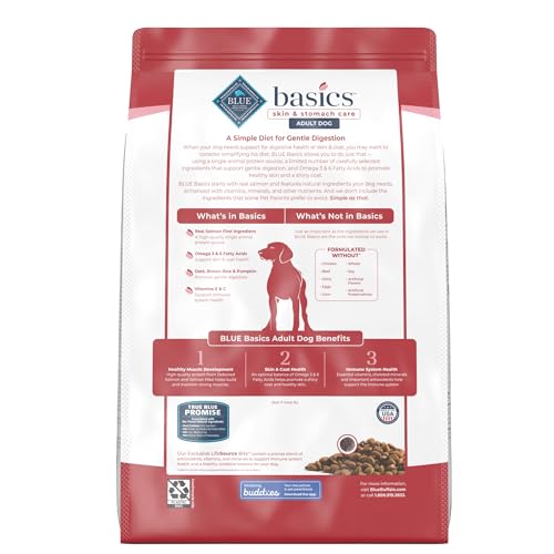 Blue Buffalo Basics Adult Dry Dog Food for Skin & Stomach Care, Limited Ingredient Diet, Made in the USA with Natural Ingredients, Salmon & Potato Recipe, 11-lb. Bag