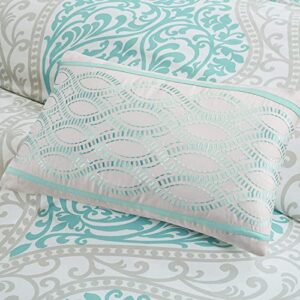 Intelligent Design Senna Comforter Set Twin/Twin XL Size - Aqua Blue/Gray, Damask – 4 Piece Bed Sets – All Season Ultra Soft Microfiber Teen Bedding - Great For Dorm Room and Girls Bedroom