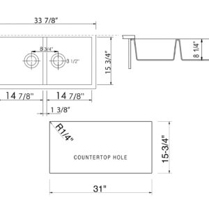 ALFI brand AB3420UM-W Undercount Double Bowl Granite Composite Kitchen Sink, 34", White