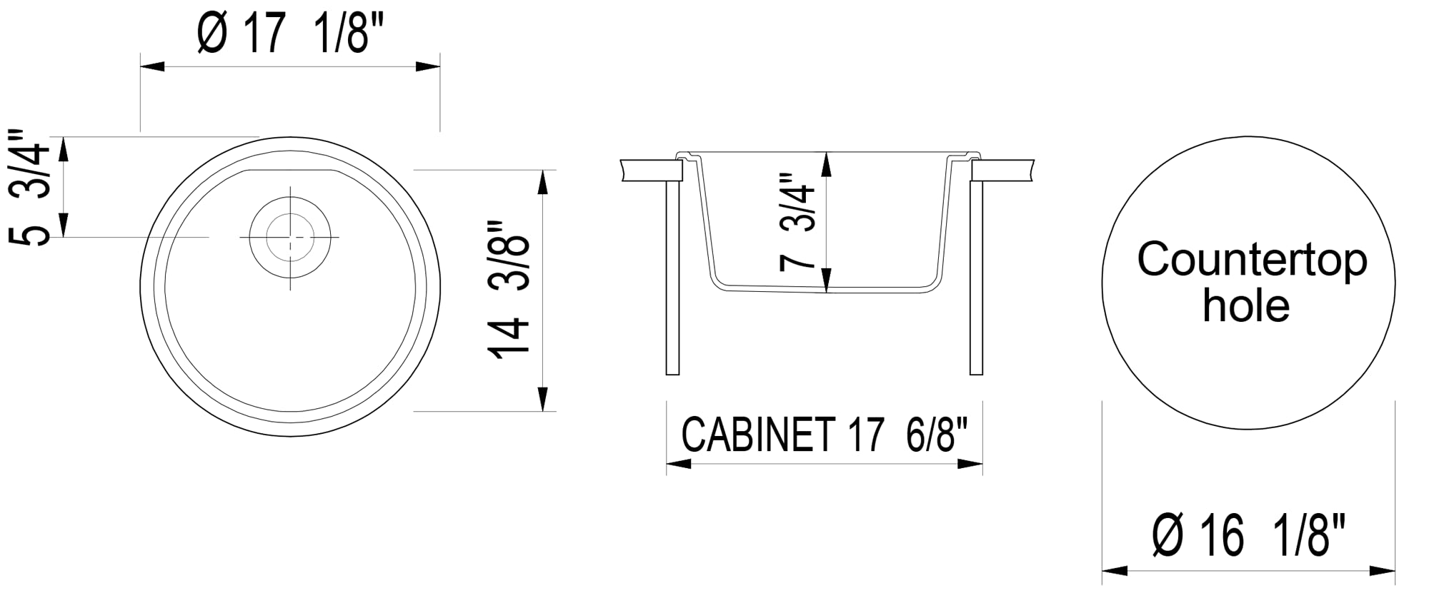 ALFI brand AB1717DI-B Drop-In Round Granite Composite Kitchen Prep Sink, 17", Biscuit