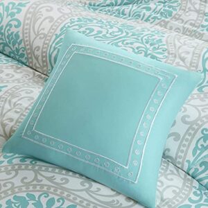 Intelligent Design Senna Comforter Set Twin/Twin XL Size - Aqua Blue/Gray, Damask – 4 Piece Bed Sets – All Season Ultra Soft Microfiber Teen Bedding - Great For Dorm Room and Girls Bedroom