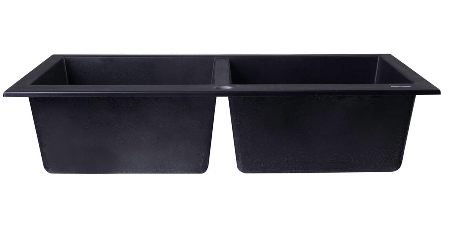 ALFI brand AB3420DI-BLA Drop-In Double Bowl Granite Composite Kitchen Sink, 34", Black