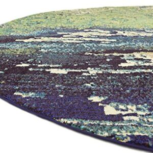 Unique Loom Estrella Collection Distressed, Landscape, Abstract, Modern, Earth Tones Area Rug (8' 0 x 8' 0 Round, Navy Blue/Green)