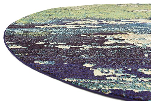 Unique Loom Estrella Collection Distressed, Landscape, Abstract, Modern, Earth Tones Area Rug (8' 0 x 8' 0 Round, Navy Blue/Green)