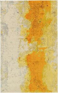 unique loom estrella collection bright colors, abstract, modern, distressed area rug, 3' 3" x 5' 3", yellow/beige