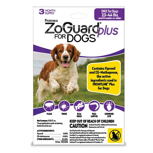 ZoGuard Plus Flea and Tick Prevention for Medium Dogs – Flea & Tick Prevention for Dogs 23-44lbs (3 Doses)