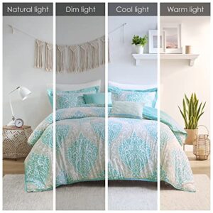 Intelligent Design Senna Comforter Set Twin/Twin XL Size - Aqua Blue/Gray, Damask – 4 Piece Bed Sets – All Season Ultra Soft Microfiber Teen Bedding - Great For Dorm Room and Girls Bedroom