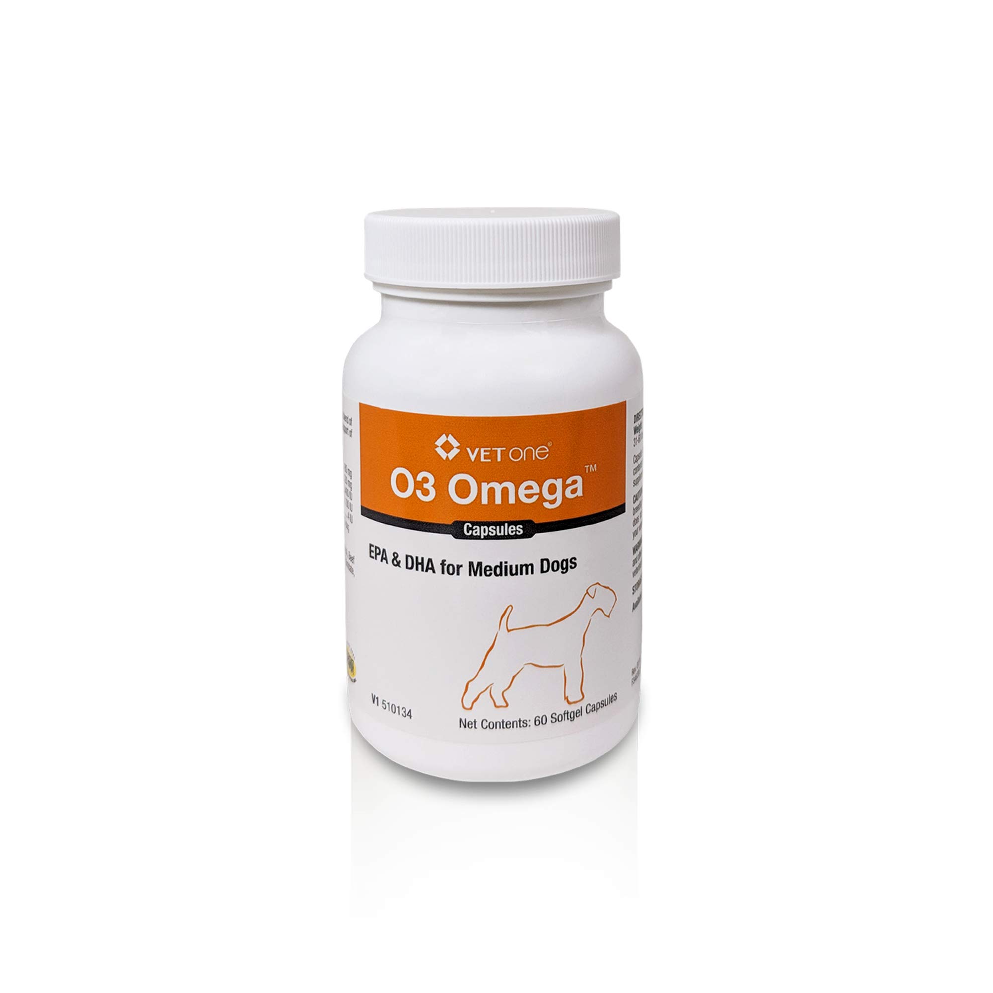 VetOne O3 Omega Soft Gel for Medium Dogs - Essential Fatty Acid Support - Skin & Coat Supplement - 60 Capsules