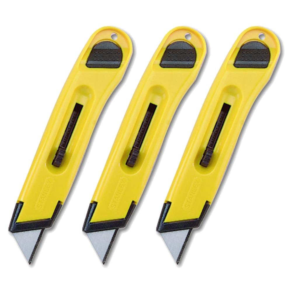 (3 Pack Value Bundle) BOS10065 Plastic Light-Duty Utility Knife w/Retractable Blade, Yellow