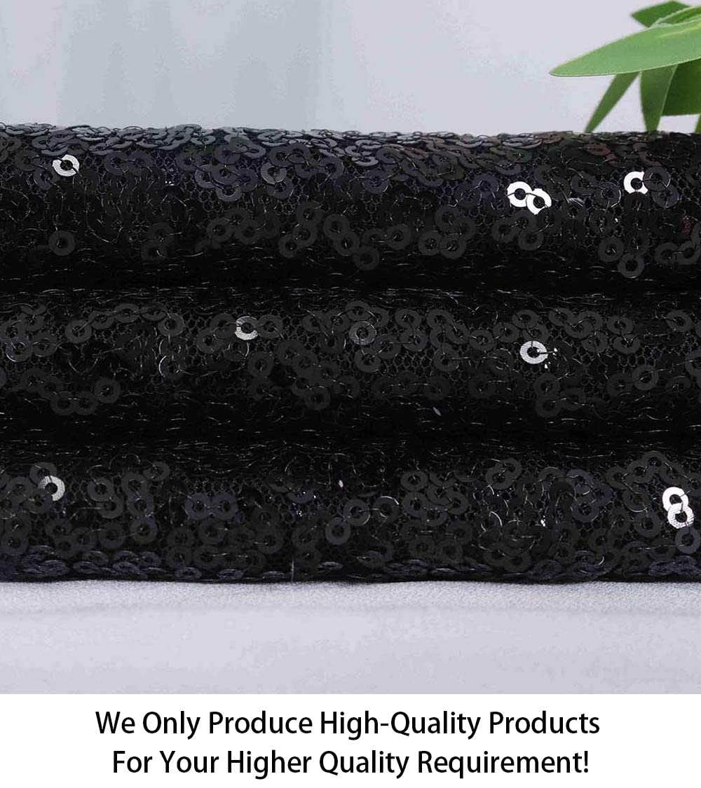 ShiDianYi 3 Feet 1 Yards-Sequin Fabric, by The Yard, Sequin Fabric, Tablecloth, Linen, for Xmas Decor (1 Yards 1PC Black)