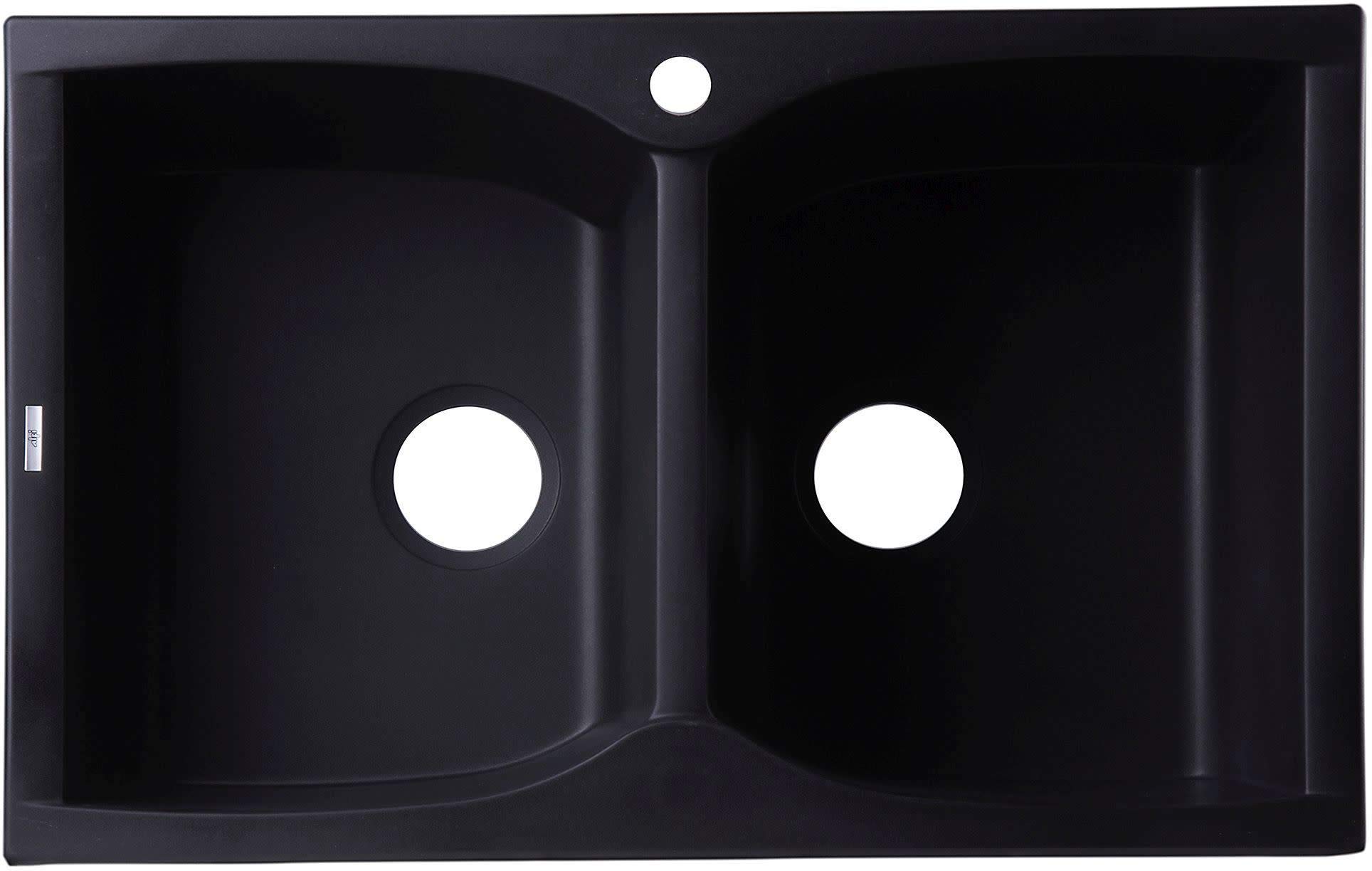 ALFI brand AB3220DI-BLA Drop-In Double Bowl Granite Composite Kitchen Sink, 32", Black