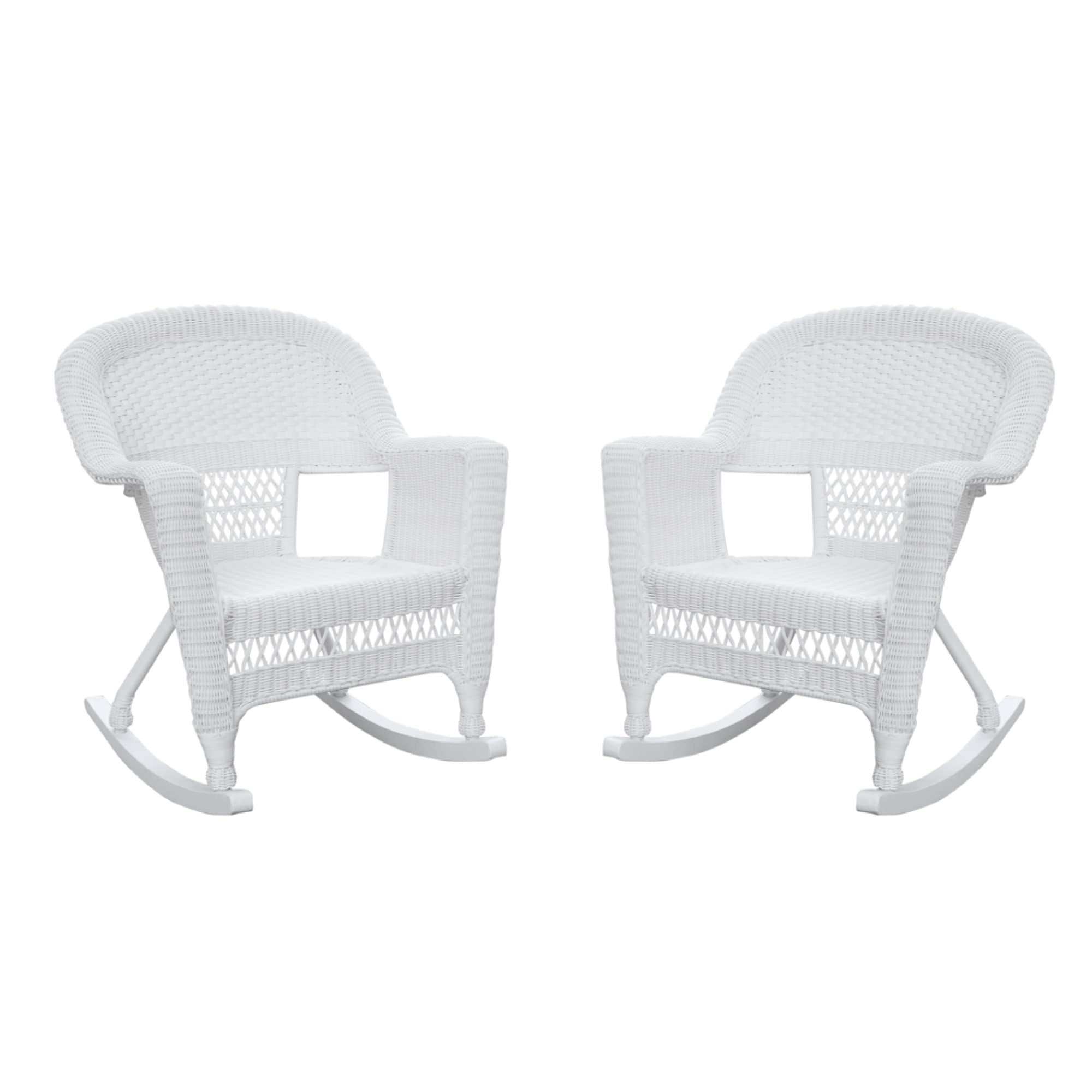 Jeco Rocker Wicker Chair with Green Cushion, Set of 2, White