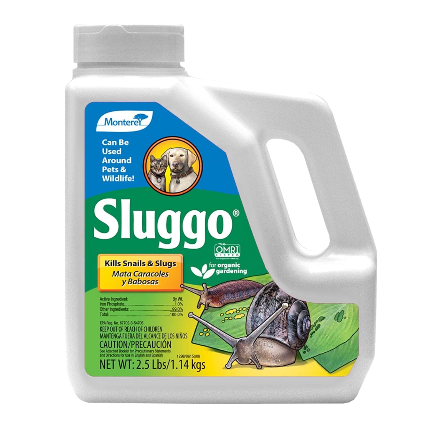 Monterey Sluggo Wildlife and Pet Friendly Snail & Slug Killer, OMRI Listed for Organic Gardening - 2.5-Pounds