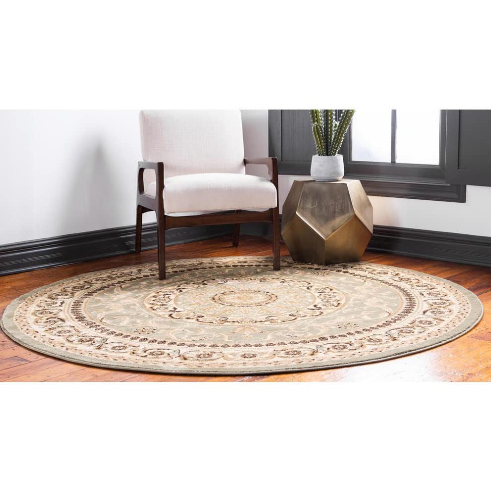 Unique Loom Versailles Collection Traditional Classic Medallion Floral Motif Area Rug (6' 0 x 6' 0 Round, Green/ Ivory)